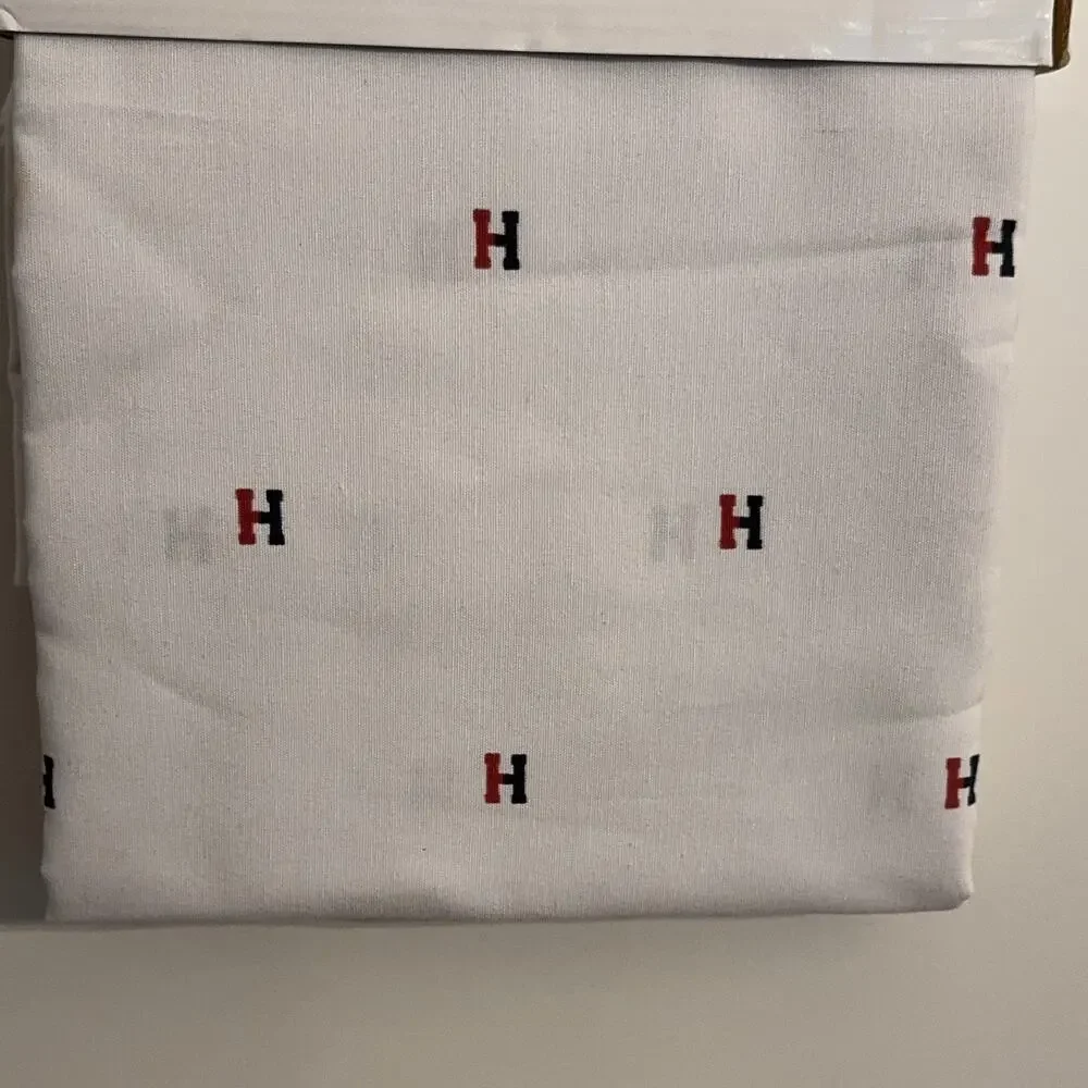 Tommy Hilfiger H Logo Shower Curtain White Red Black Accents preppy old money